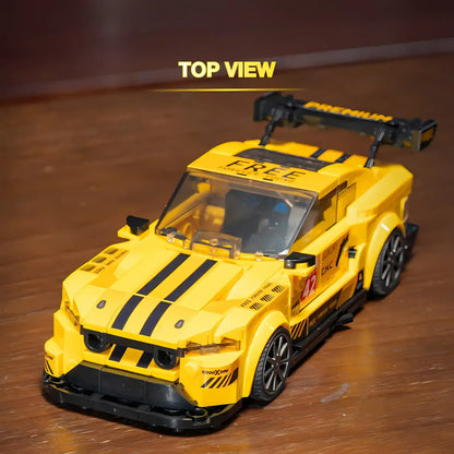 top view of xiaojiaodu jd080 ford mstang gt3 model car building blocks toy
