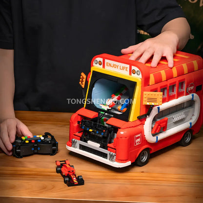 top view of xiaojiaodu jd093 game car building blocks set model car