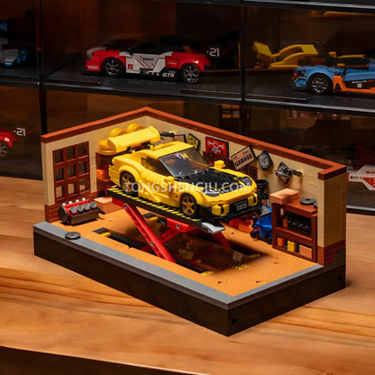 xiaojiaodu jd098 8-stud wide car vintage garage  building blocks set model car lift ascending