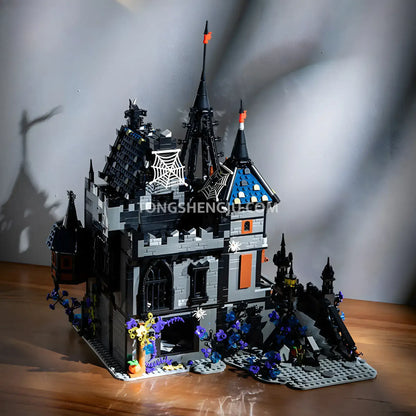 top view of xiaojiaodu jd099 dracula castle model building blocks set