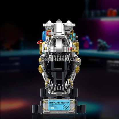 front view of xinzhuan xz0005 dinomech mechanical t-rex skull model mecha building set