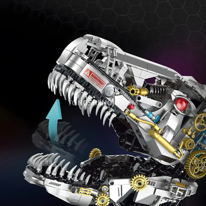 xinzhuan xz0005 dinomech mechanical t-rex skull model mecha building set motorized bite