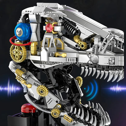 xinzhuan xz0005 dinomech mechanical t-rex skull model mecha building set simulated dinosaur roar sound effect