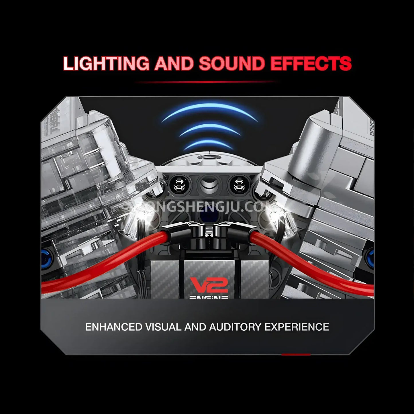 guly xinzhuan xz0014 flathead v2 engine model technic motorcyle building set lighting and sound effects