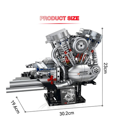 product size of guly xinzhuan xz0014 flathead v2 engine model technic motorcyle building set