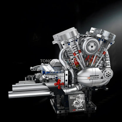 side view of guly xinzhuan xz0014 flathead v2 engine model technic motorcyle building set