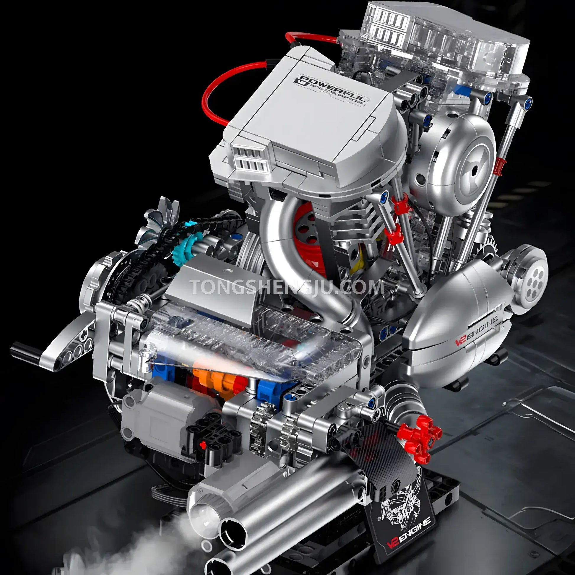 guly xinzhuan xz0014 flathead v2 engine model technic motorcyle building set simulated spary effect