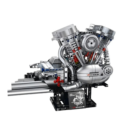 static version of guly xinzhuan xz0014 flathead v2 engine model technic motorcyle building set