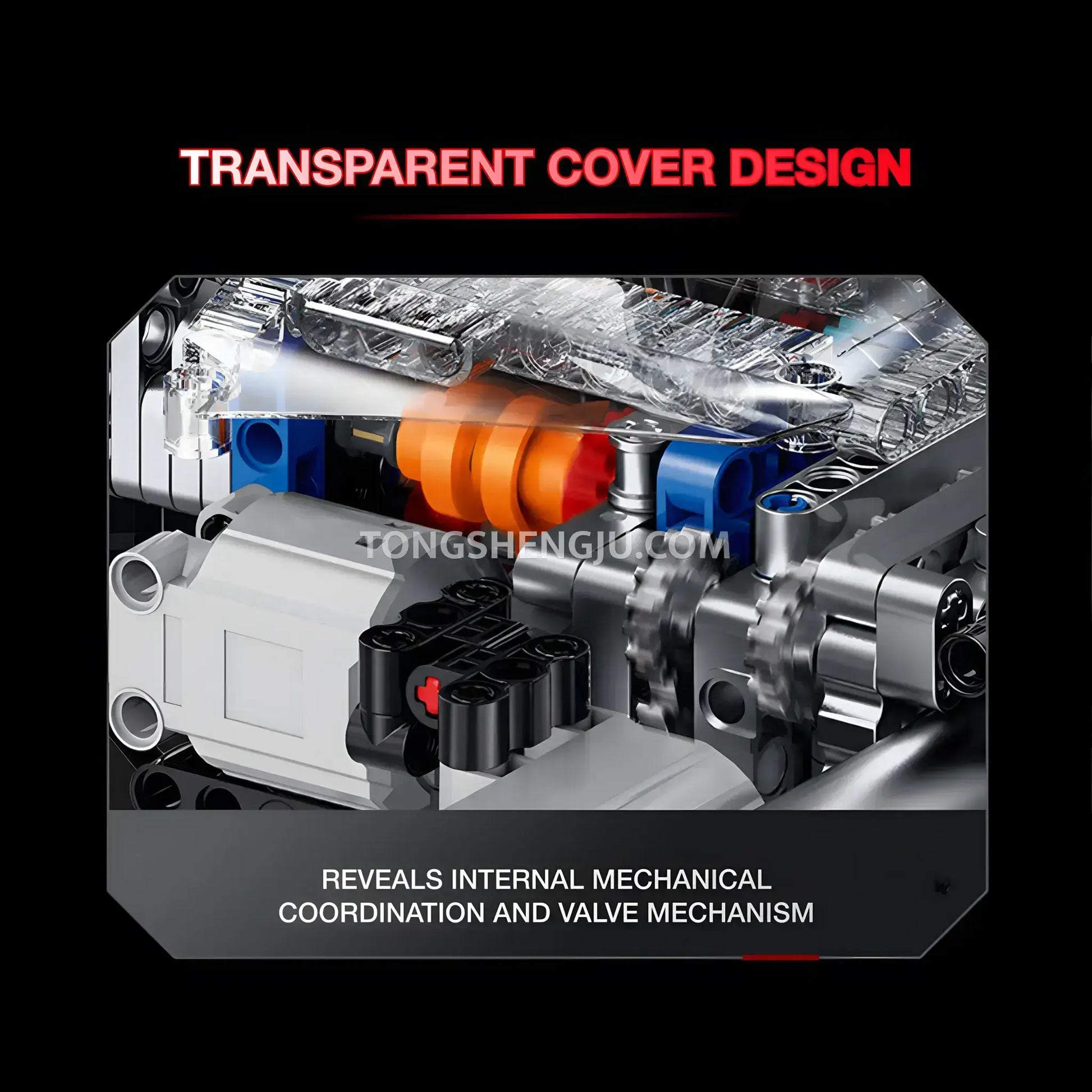 guly xinzhuan xz0014 flathead v2 engine model technic motorcyle building set transparent cover design