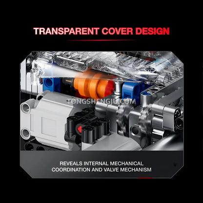 guly xinzhuan xz0014 flathead v2 engine model technic motorcyle building set transparent cover design