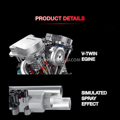 guly xinzhuan xz0014 flathead v2 engine model technic motorcyle building set v-twin engine and simulated spray effect