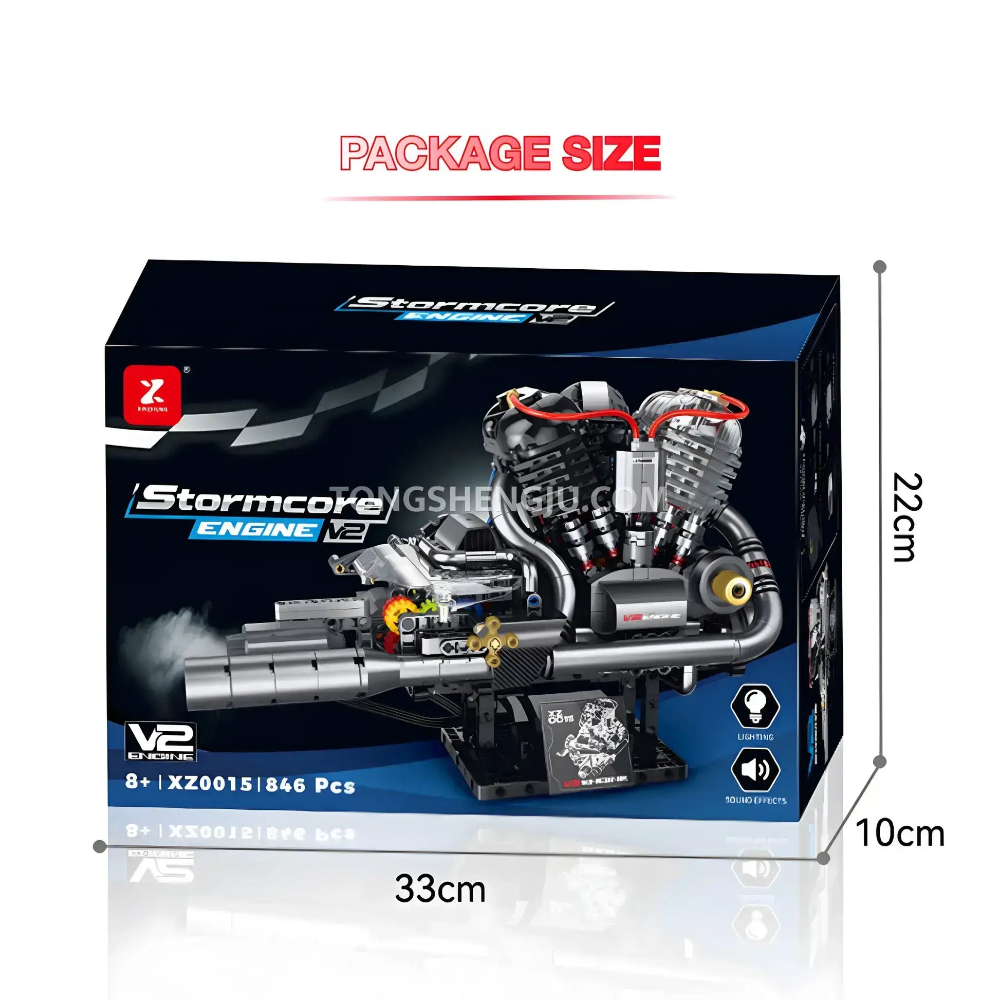 package size of guly xinzhuan xz0015 panhead v2 engine model technic motorcyle building set