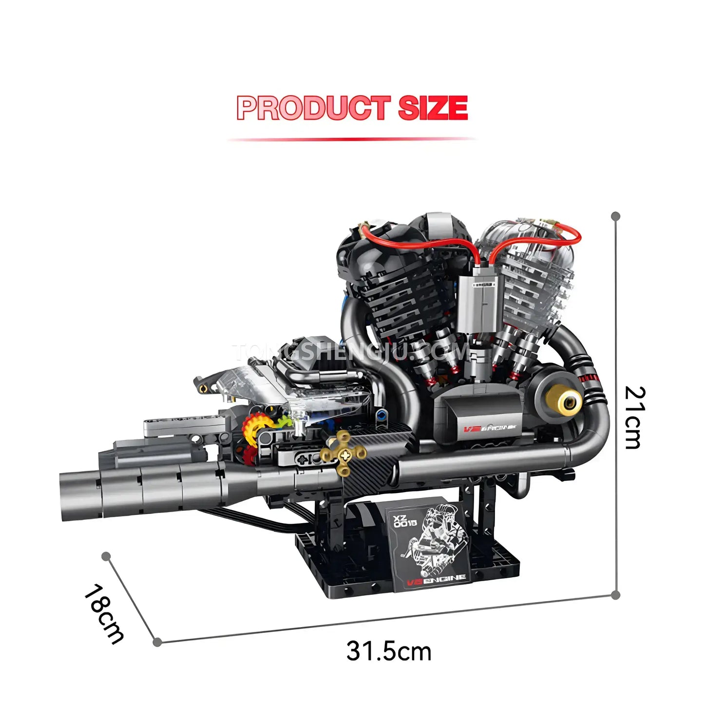 product size of guly xinzhuan xz0015 panhead v2 engine model technic motorcyle building set