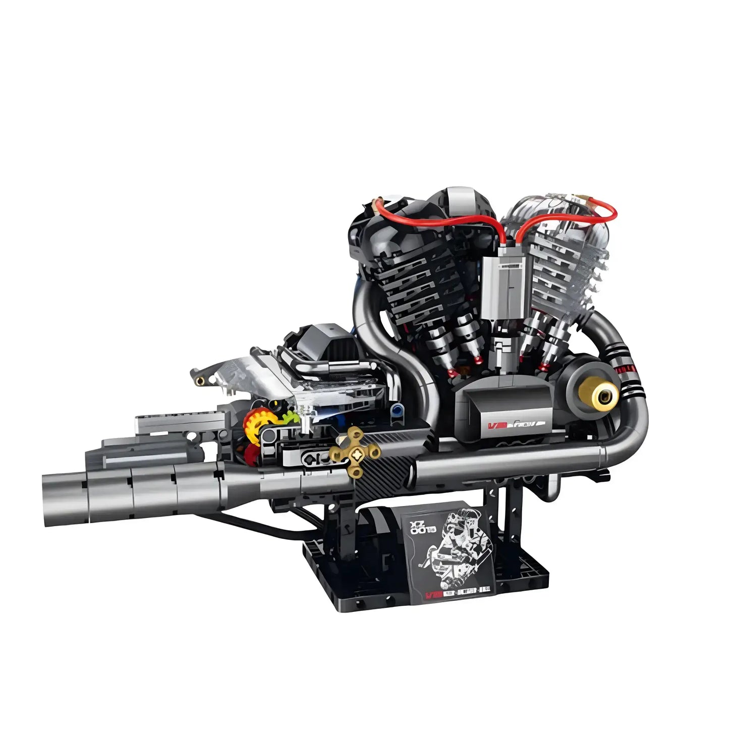 static version of guly xinzhuan xz0015 panhead v2 engine model technic motorcyle building set