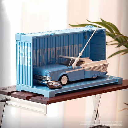 happy build powerblock pb8803 sliver wing  cyclone model car building blocks toy container back