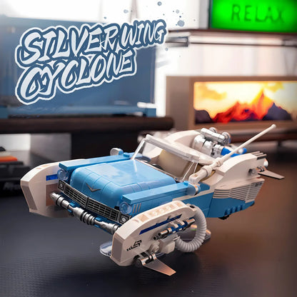happy build powerblock pb8803 sliver wing  cyclone model car building blocks toy airplane mode